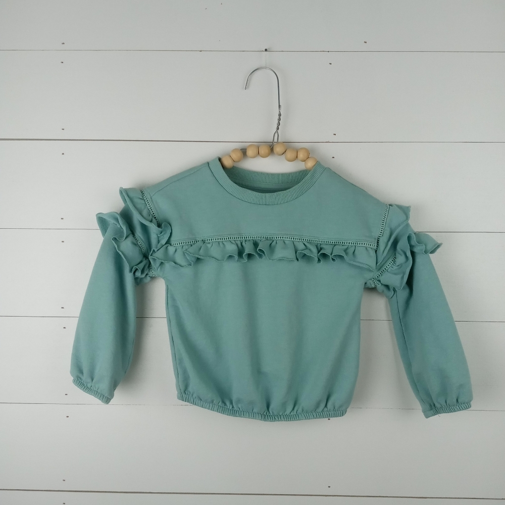 Gymboree girls size 2T mint ruffle crewneck elastic hem long sleeve top